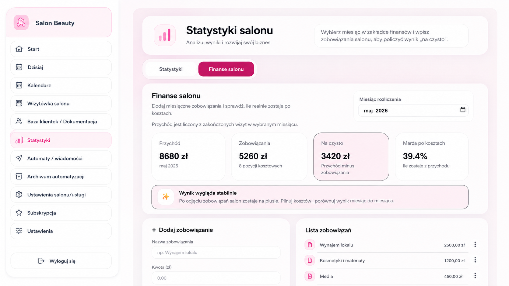 Finanse salonu w BelleNote